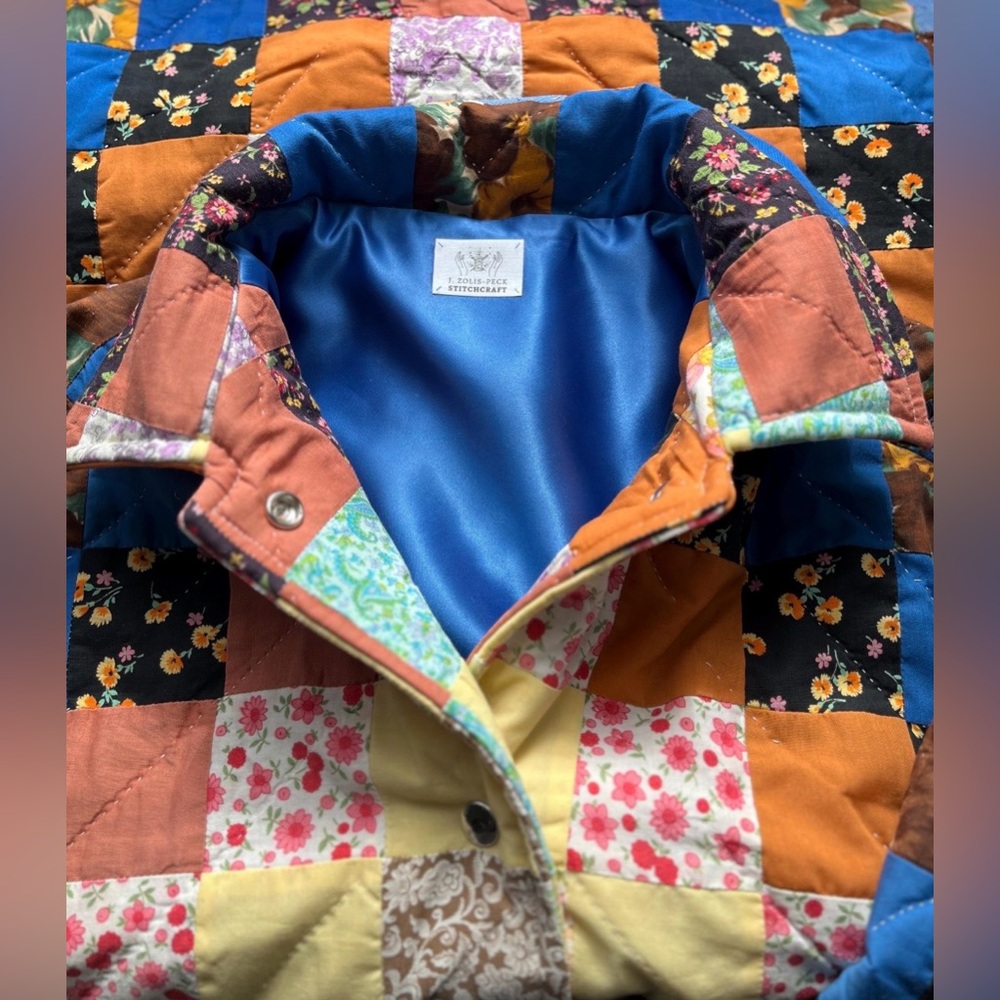 Upcycled vintage patchwork quilt chore coat, ladies' size L-2XL - Picture 6 of 11